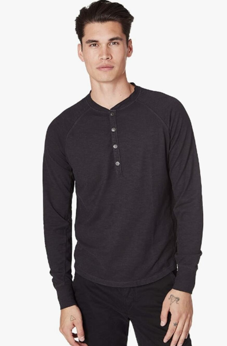 GOOD MAN Men's Long Sleeve Legend Henley Tee Medium Black 100% Cotton Slim NWOT